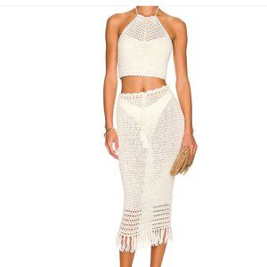 Chic Crochet Halter Top and Midi Skirt Co-ord Set in Ivory - Size XS - Like New
